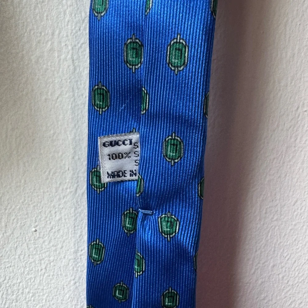 Gucci Necktie Tie 100% Silk Blue and Green Patterned Men’s